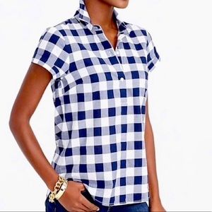 J. Crew Navy Gingham Top